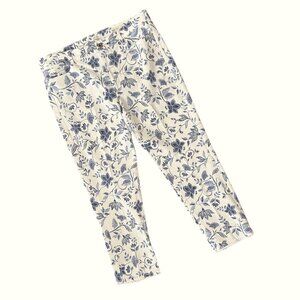 J.Jill Denim Authentic Fit Cropped Jeans Size 14 Tall White Denim Blue Floral